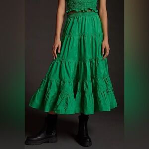 Maeve x Anthropologie Emerald Tiered Maxi Skirt